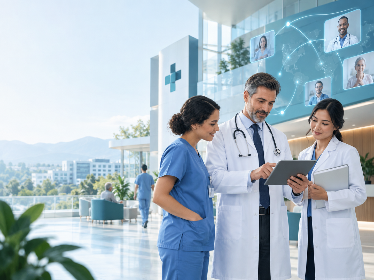 Institución de salud con equipo asistencial y atención a distancia